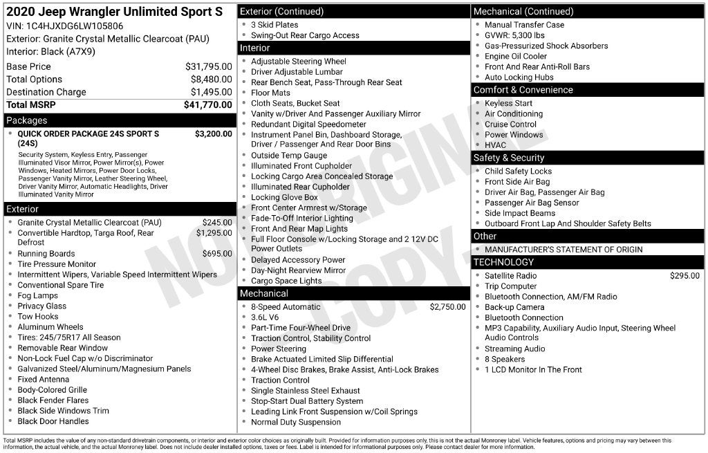 2020 Jeep Wrangler Unlimited Sport S