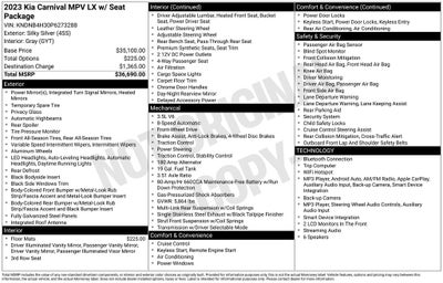 2023 Kia Carnival LX Seat Package