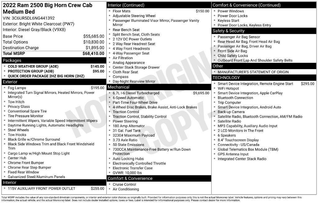 2022 RAM 2500 Big Horn Crew Cab 4x4 6'4' Box