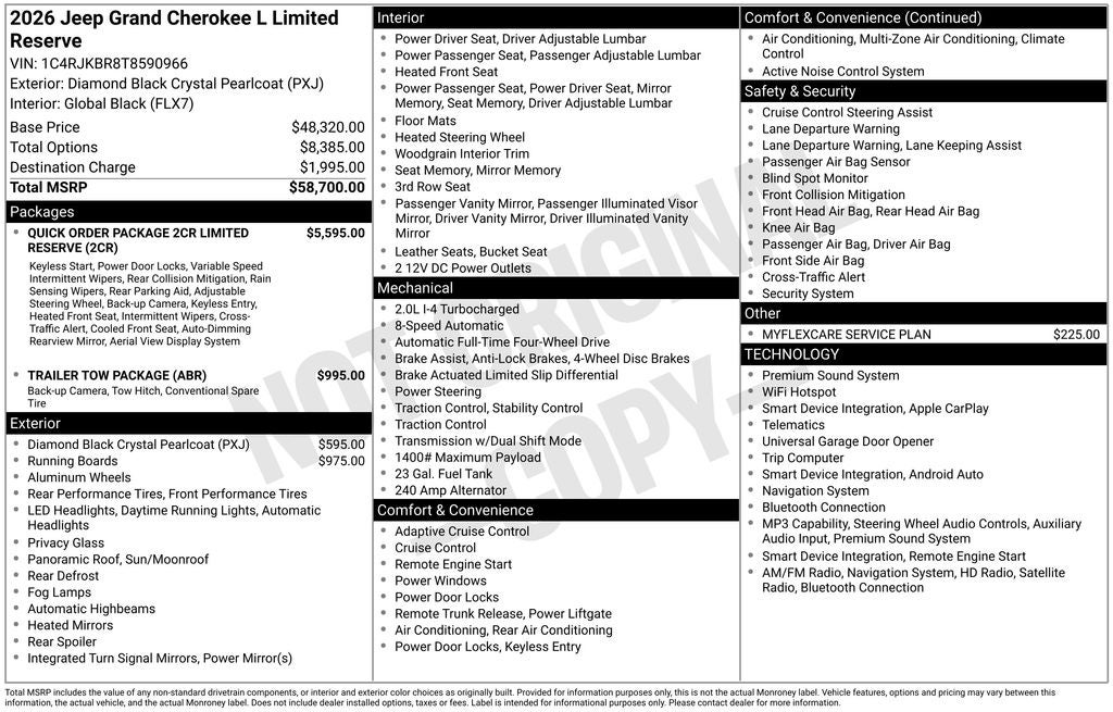 2026 Jeep Grand Cherokee GRAND CHEROKEE L LIMITED RESERVE 4X4