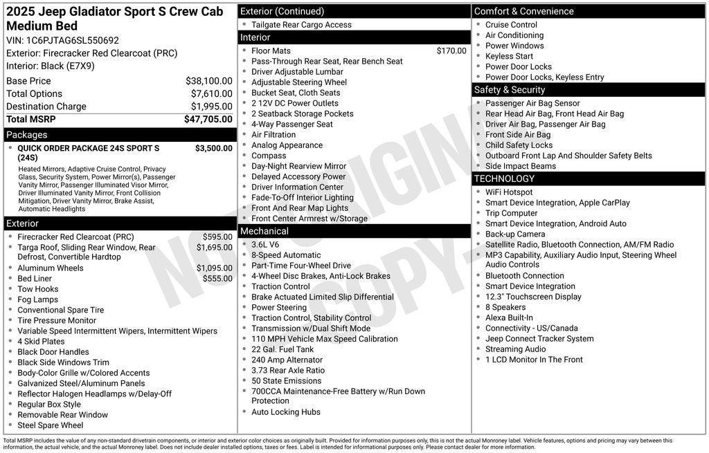 2025 Jeep Gladiator GLADIATOR SPORT S 4X4