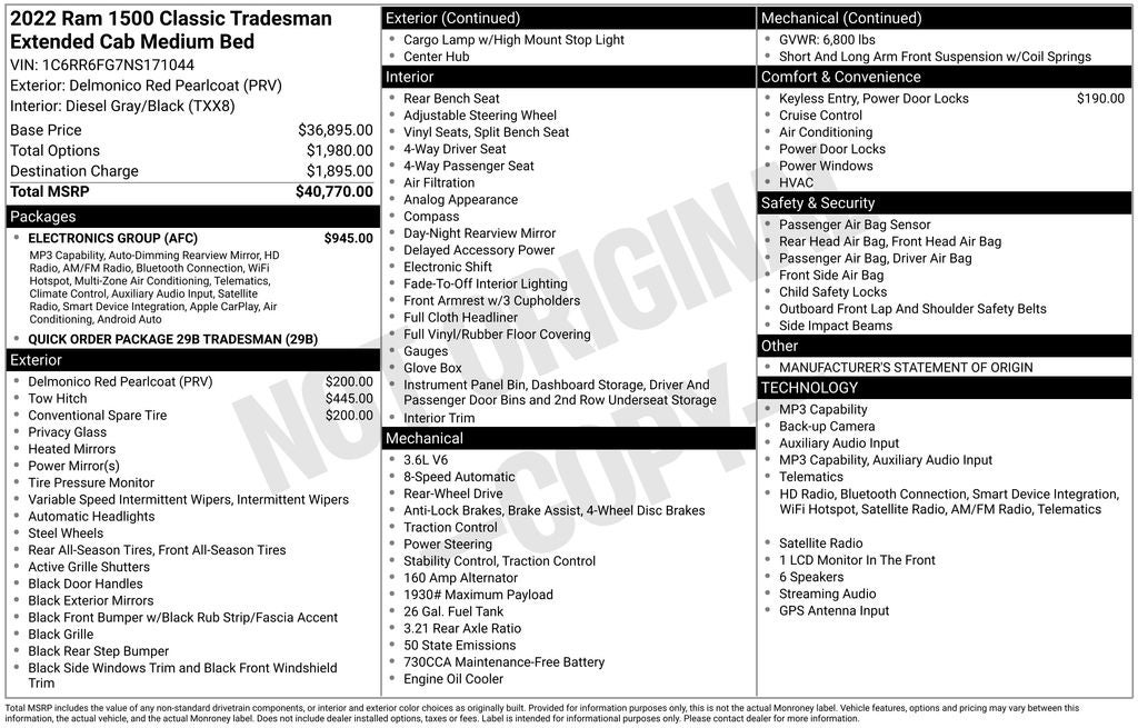2022 RAM 1500 Classic Tradesman Quad Cab 4x2 6'4' Box