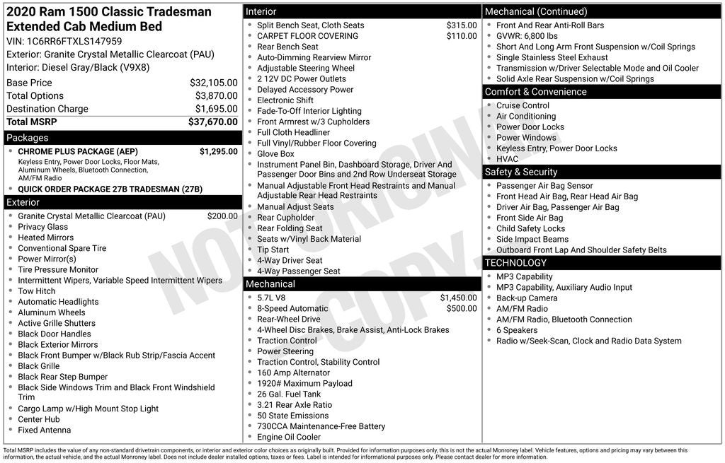 2020 RAM 1500 Classic Tradesman Quad Cab 4x2 6'4' Box