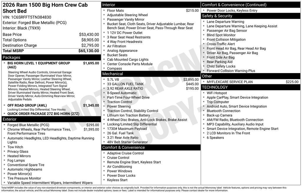 2026 RAM 1500 RAM 1500 BIG HORN CREW CAB 4X4 5'7' BOX