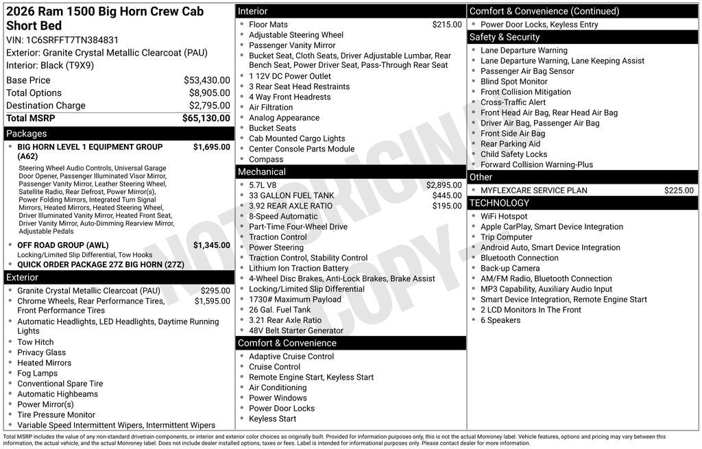 2026 RAM 1500 RAM 1500 BIG HORN CREW CAB 4X4 5'7' BOX