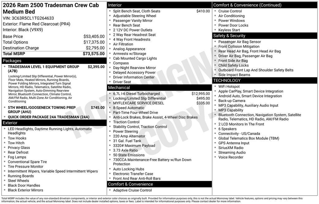 2026 RAM 2500 RAM 2500 TRADESMAN CREW CAB 4X4 6'4' BOX