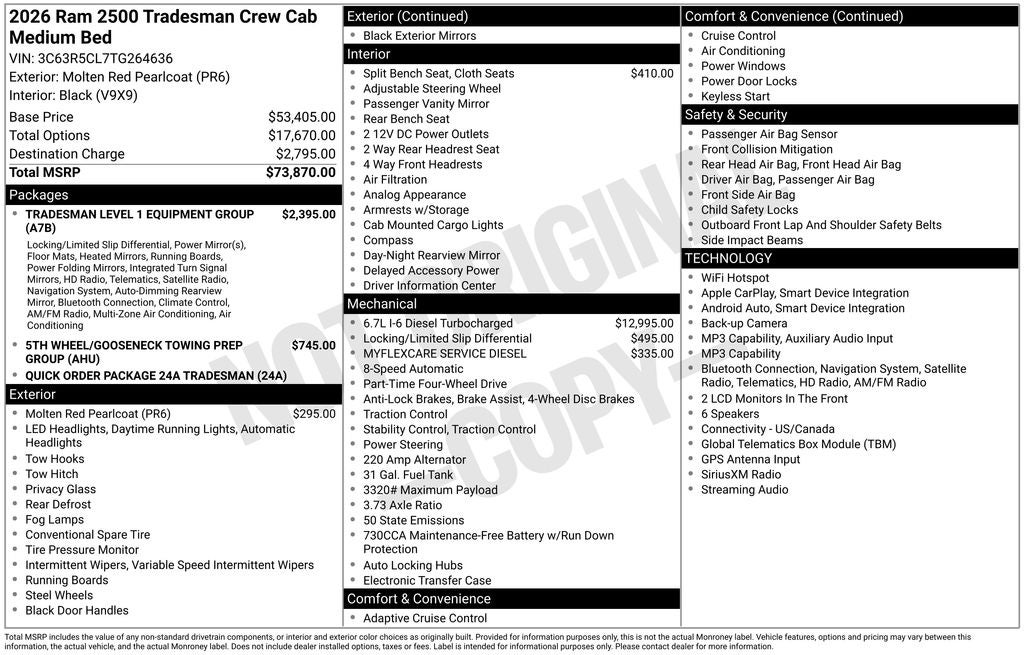 2026 RAM 2500 RAM 2500 TRADESMAN CREW CAB 4X4 6'4' BOX