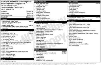 2026 RAM ProMaster 2500 RAM PROMASTER 2500 TRADESMAN CARGO VAN HIGH ROOF 159' WB