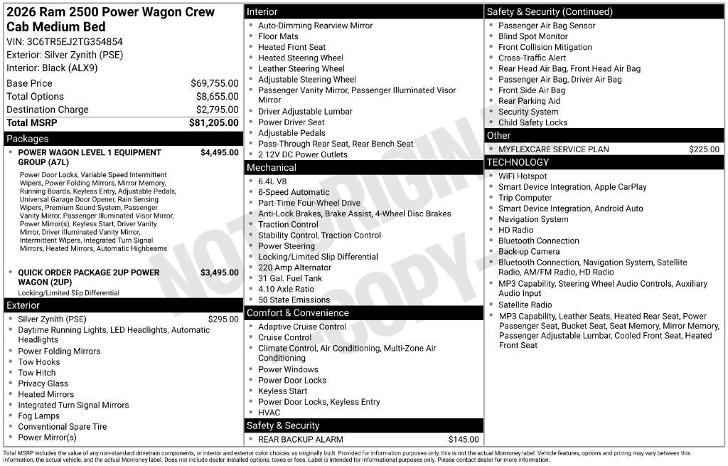 2026 RAM Ram 2500 RAM 2500 POWER WAGON CREW CAB 4X4 6'4' BOX